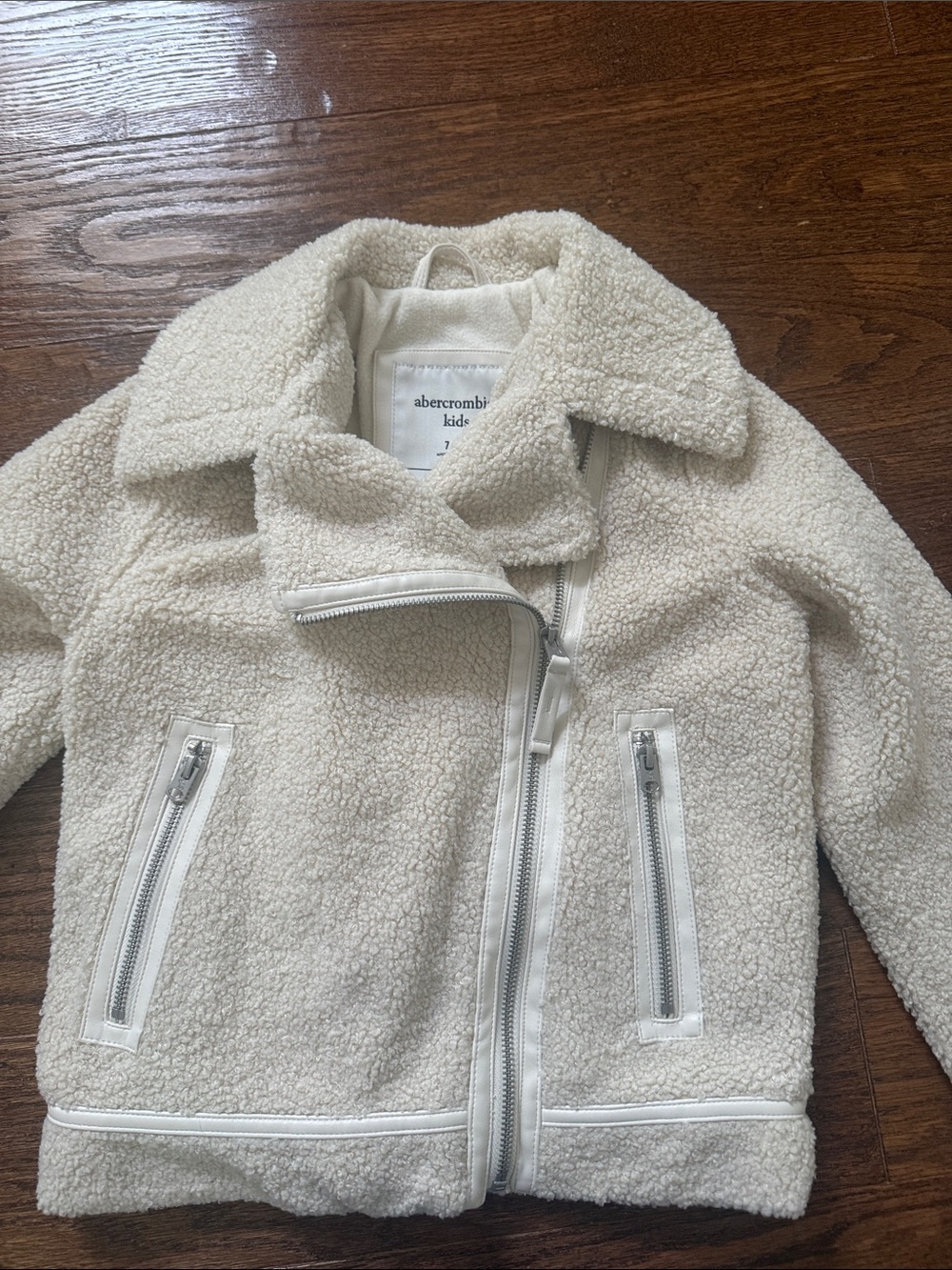 abercrombie kids Cream Sherpa Zip Moto Jacket - Picture 5 of 5